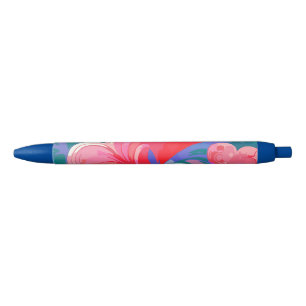 Moving hearts pattern, red and blue. black ink pen