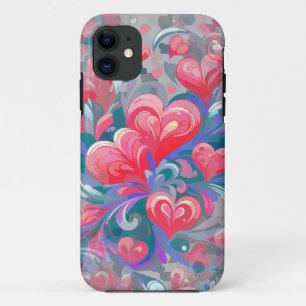 Moving hearts pattern, red and blue. iPhone 11 case