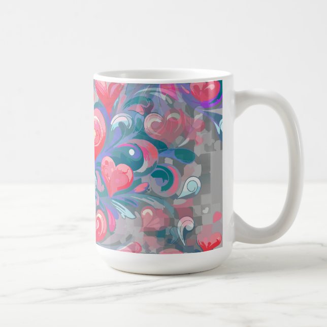Moving hearts pattern, red and blue. coffee mug (Right)