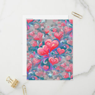 Moving hearts pattern, red and blue. invitation postcard