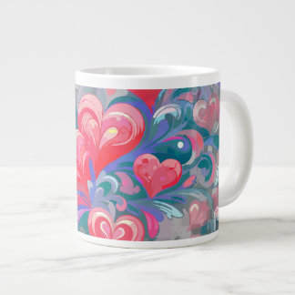 Moving hearts pattern, red and blue. large coffee mug