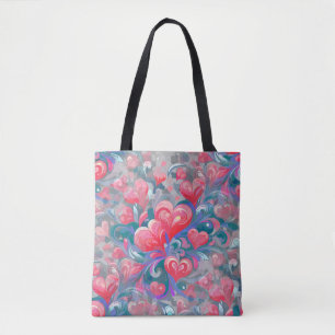 Moving hearts pattern, red and blue. tote bag
