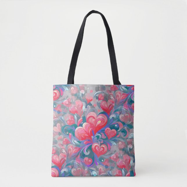 Moving hearts pattern, red and blue. tote bag (Front)