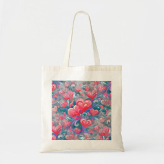 Moving hearts pattern, red and blue. tote bag
