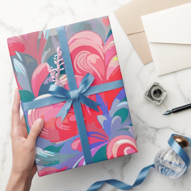Moving hearts pattern, red and blue. wrapping paper (Gifting)