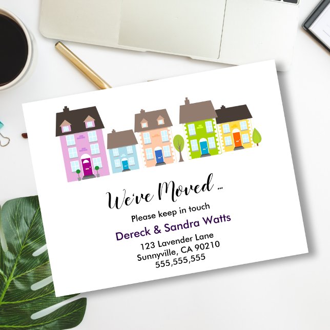 Moving House Announcement, cute & colorful houses Announcement Postcard (Creator Uploaded)