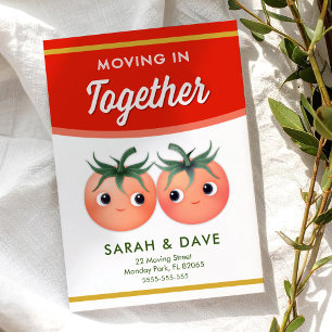 Moving in together announcement with tomato couple