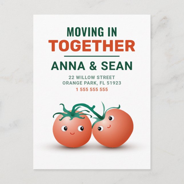 Moving in together card with cute tomato couple (Front)