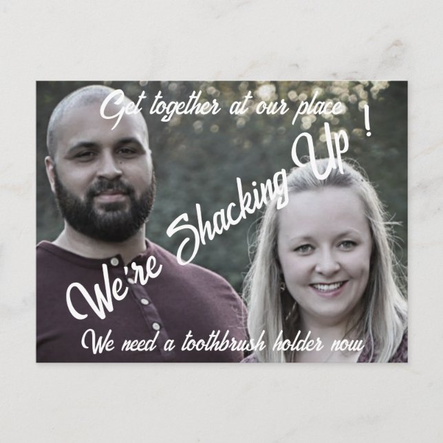 Moving in together funny celebration get together postcard (Front)