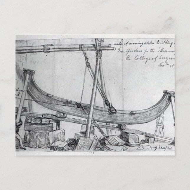 Moving Iron Girders used construct the Hunterian Postcard (Front)