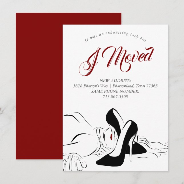 Moving is Exhausting | Black and Red New Address Announcement (Front/Back)