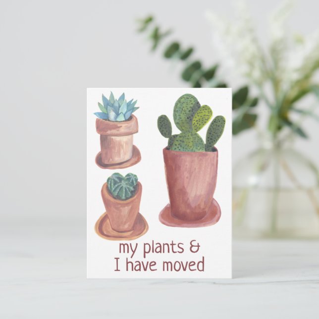 MOVING New Home Address Cactus Watercolor Postcard (Standing Front)