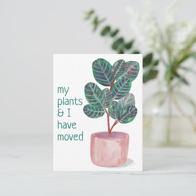 MOVING New Home Address Prayer Plant Watercolor Postcard (Standing Front)