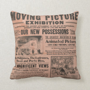 "Moving Picture" Vintage Newspaper Pillow
