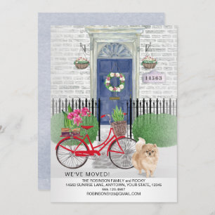 Moving Pomeranian Dog Bicycle Blue Door New Home Announcement