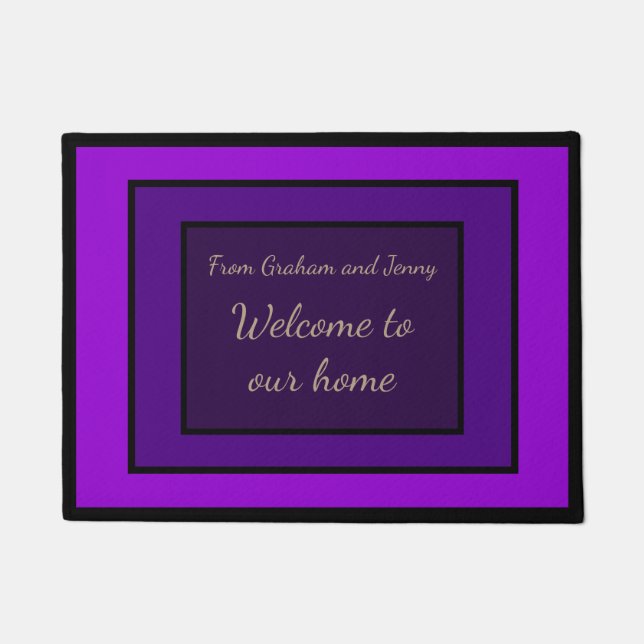 Moving Present Purple Personalised Welcome Doormat (Front)