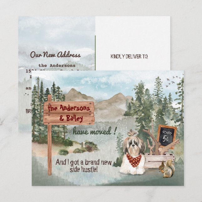 Moving Shih Tsu Dog Pine Woods New Address       Announcement Postcard (Front/Back)