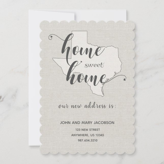Moving to Texas New Address Home Sweet Home Invitation (Front)