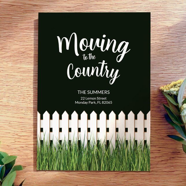 Moving to the country with white fence and grass invitation (Creator Uploaded)