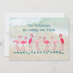 Moving to the Tropics Flamingo Friends New Address Card