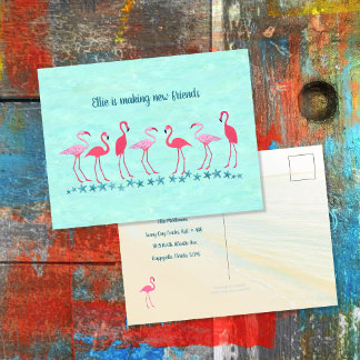 Moving to the Tropics Flamingo Friends New Address Postcard