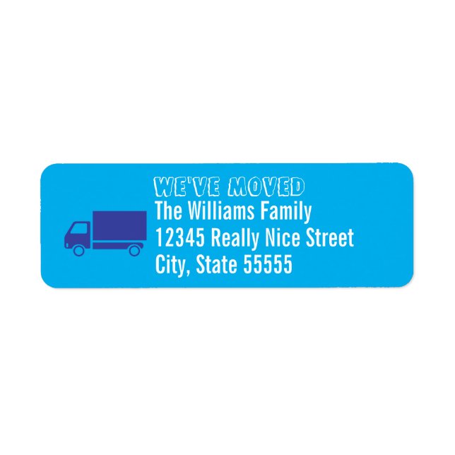 Moving Truck on Blue Moving Announcement Return Address Label (Front)