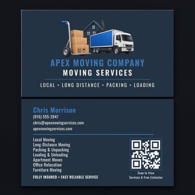 Moving Truck QR Code Professional Services Business Card (Creator Uploaded)