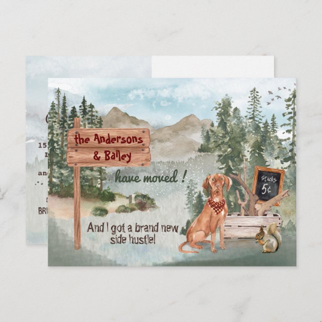 Moving Vizsla Dog Woodland Pines New Address   Announcement Postcard (Front/Back)