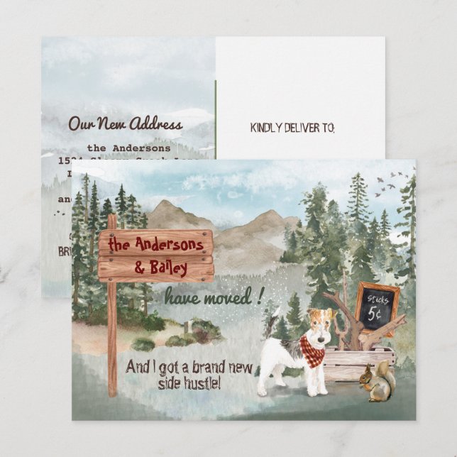 Moving Wire Haired Fox Terrier Dog New Address  Announcement Postcard (Front/Back)