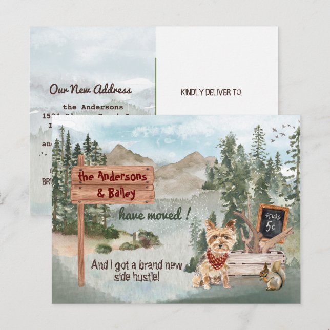 Moving Yorkshire Terrier Dog New Address Pines Announcement Postcard (Front/Back)
