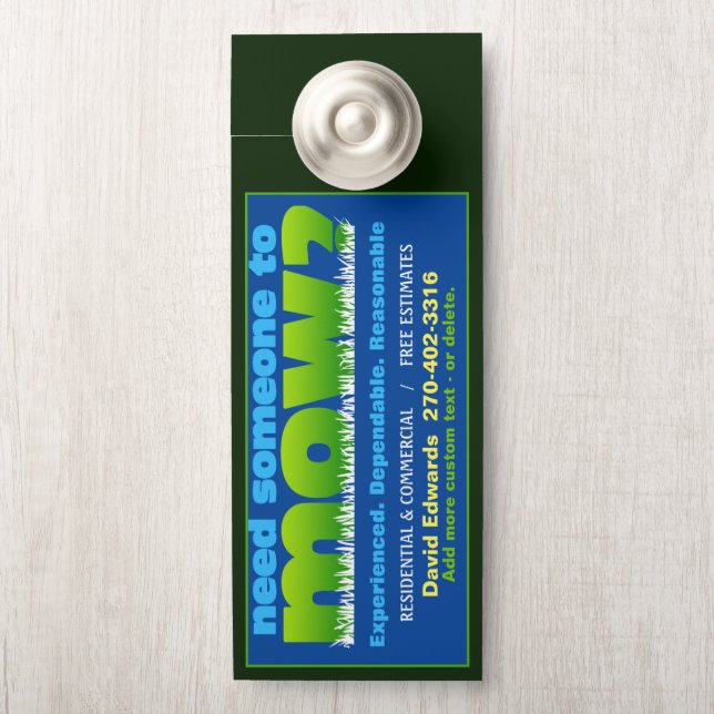 Mow Grass Lawn Care Business Flyer Door Hanger (On Knob)