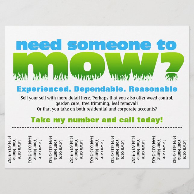 Mow Lawn Care Earn Money Flyer (Front)