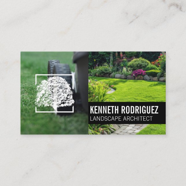 Mower Cutting Grass | Back Yard Garden Business Card (Front)