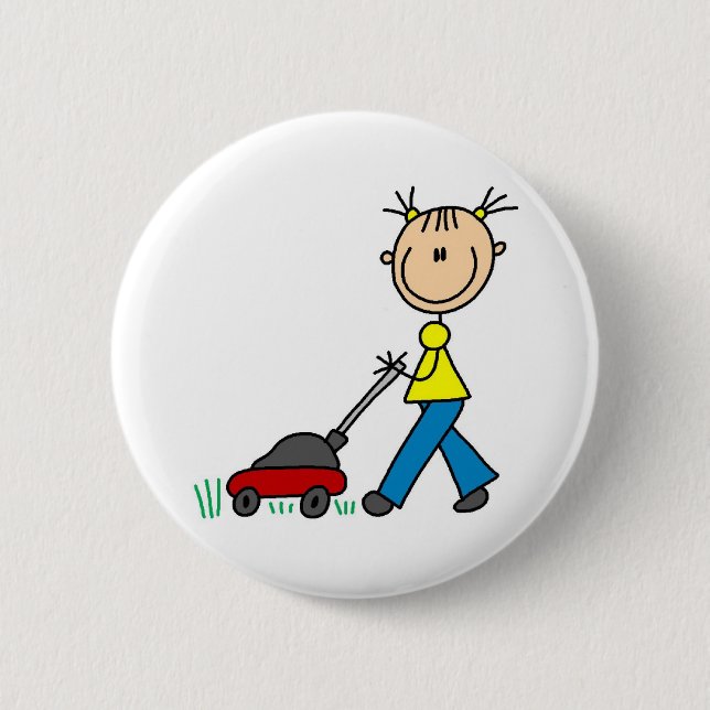 Mowing Grass Stick Figure Button (Front)