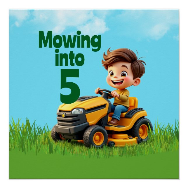 Mowing into Lawn Mower Birthday Party Poster (Front)