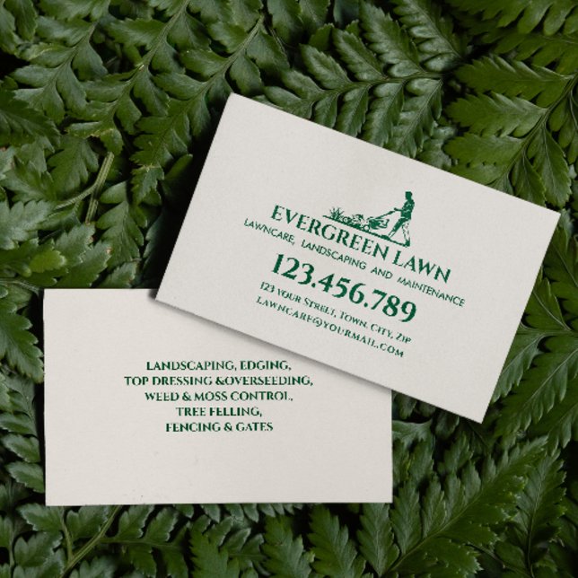 Mowing Lawn Care  Grass Landscaping Services Green Business Card (Creator Uploaded)