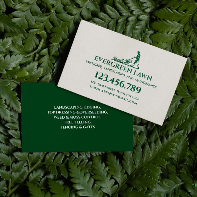 Mowing Lawn Care  Grass Landscaping Services Green Business Card (Creator Uploaded)