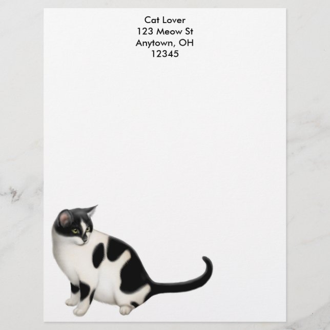 Moxie the Tuxedo Cat Letterhead Design (Front)