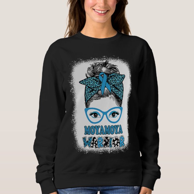 Moyamoya Disease Awareness Messy Bun Blue Ribbon W Sweatshirt (Front)