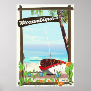 Mozambique Fishing boat cartoon vacation poster