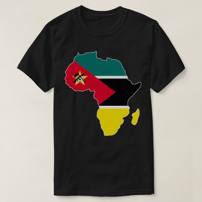 Mozambique Flag clipped inside Africa Map T-Shirt (Design Front)