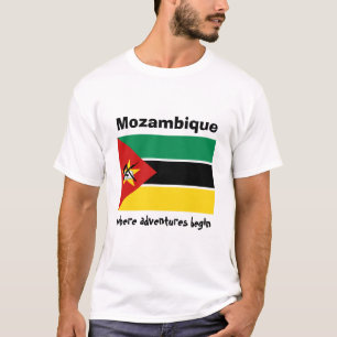 Mozambique Flag + Map + Text T-Shirt