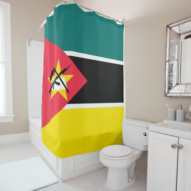 Mozambique flag shower curtain (In Situ)