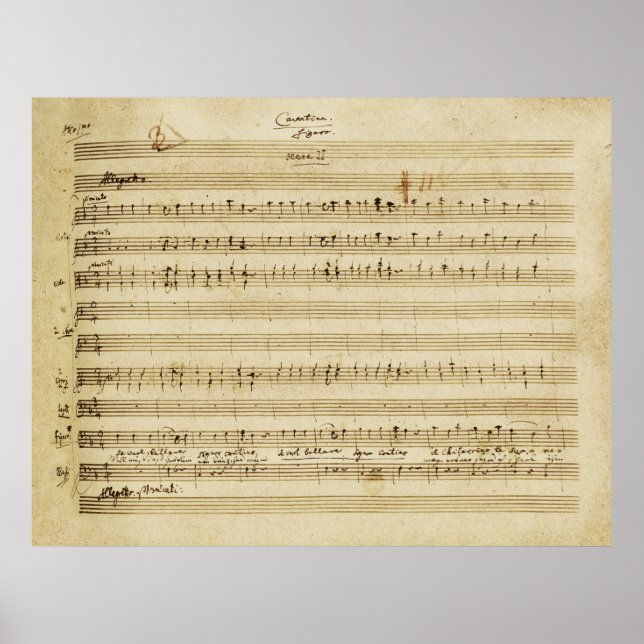 Mozart Marriage of Figaro Manuscript Print (Front)