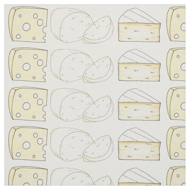 Mozzarella Swiss Brie Cheese Wedges Dairy Food Fabric (Swatch)