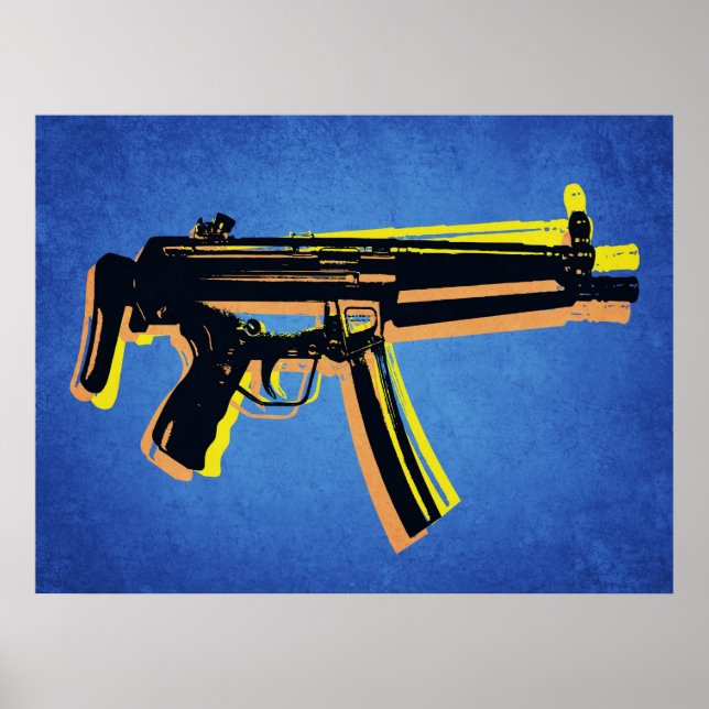 MP5 Sub Machine Gun on Blue Poster (Front)