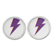 MP Purple Bolt Round Cufflinks, Silver Plated