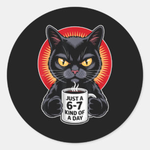 Mpy 6 7 Meme Cat Funny Gen Alpha Six Seven Cat Lov Classic Round Sticker