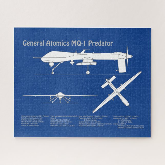 MQ-1 Predator  UAV- Aeroplane Blueprint ABD Jigsaw Puzzle (Horizontal)