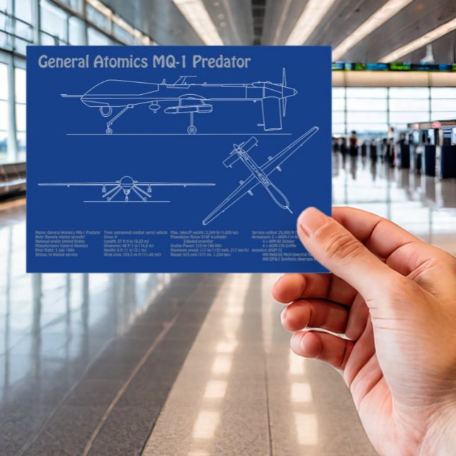 MQ-1 Predator  UAV- Aeroplane Blueprint AD  Postcard (Creator Uploaded)